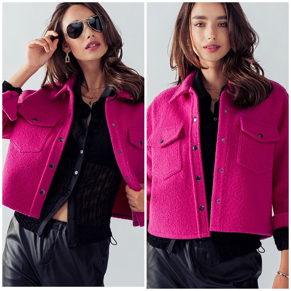 Magenta Curly Sherpa Cropped Shacket - Picture 9 of 9